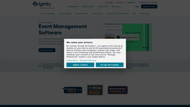 Transform Your Event Management with Brightly Software's Game-Changing Event Manager Homepage of Brightly Event Manager