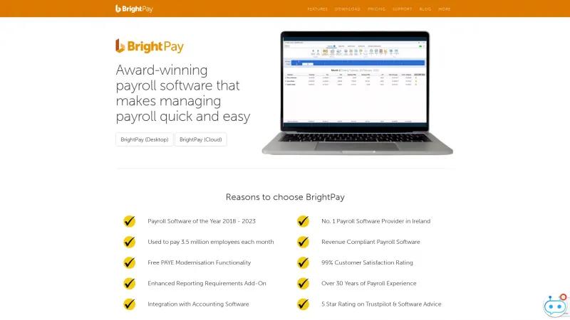 Homepage of BrightPay