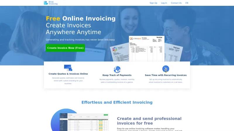 Homepage of Brisk Invoicing