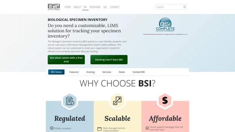 Homepage of Biological Speciment Inventory (BSI)