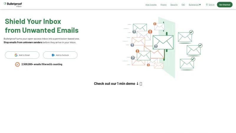 Homepage of Bulletproof Inbox