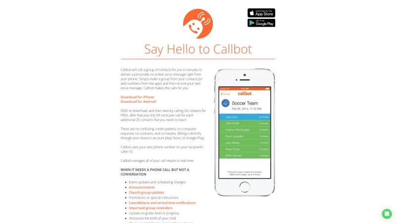 Homepage of Callbot