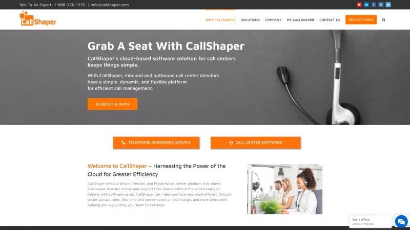 Homepage of CallShaper