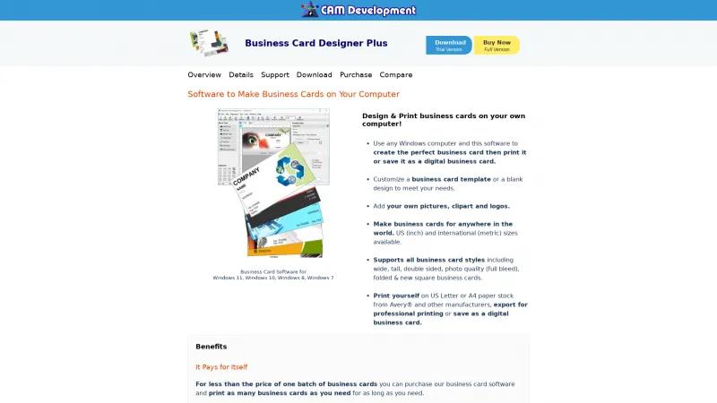 Homepage of Business Card Designer Plus