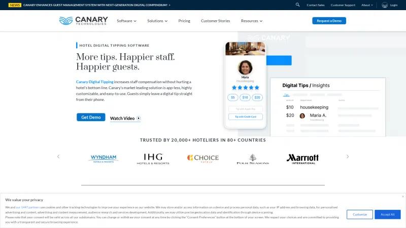 Homepage of Canary Digital Tipping