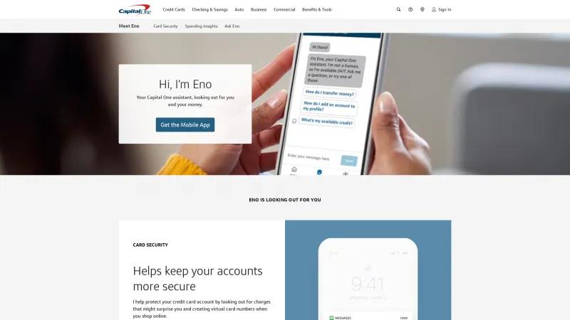 Homepage of Capital One Eno