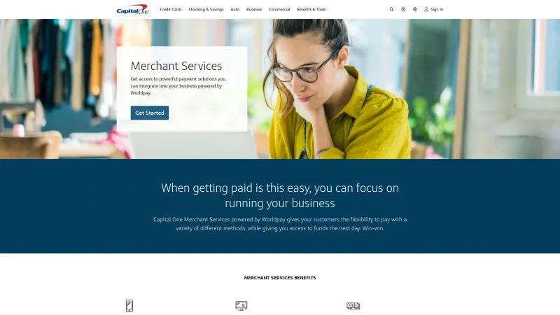 Homepage of Capital One Merchant Services