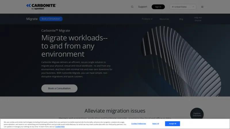 Homepage of Carbonite Migrate