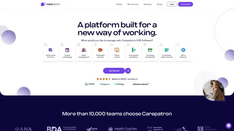 Homepage of Carepatron