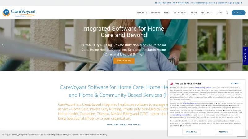 Homepage of CareVoyant