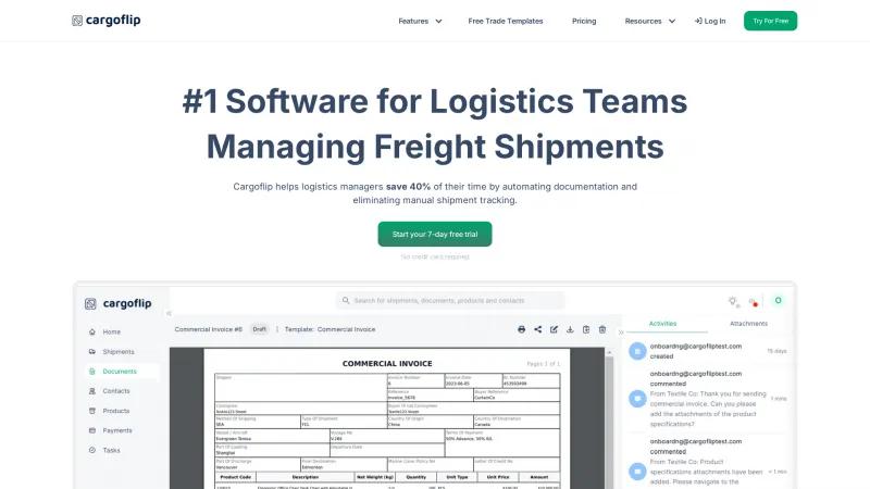 Homepage of Cargoflip