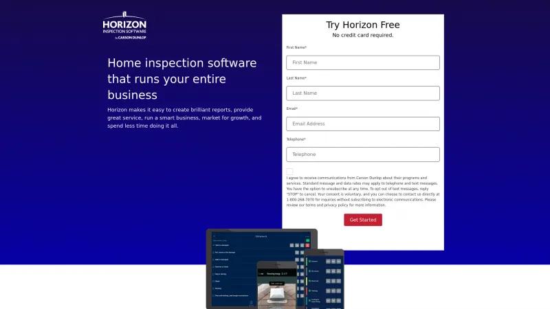 Homepage of HORIZON Inspection Software