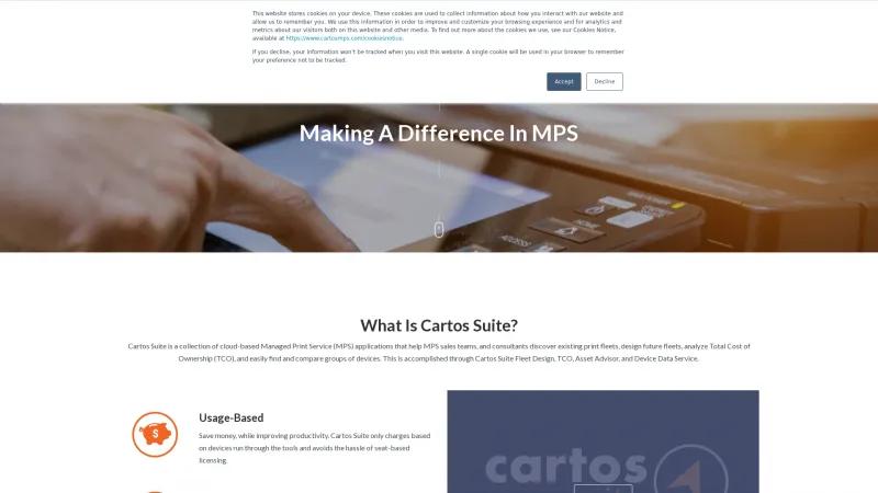 Homepage of Cartos Suite