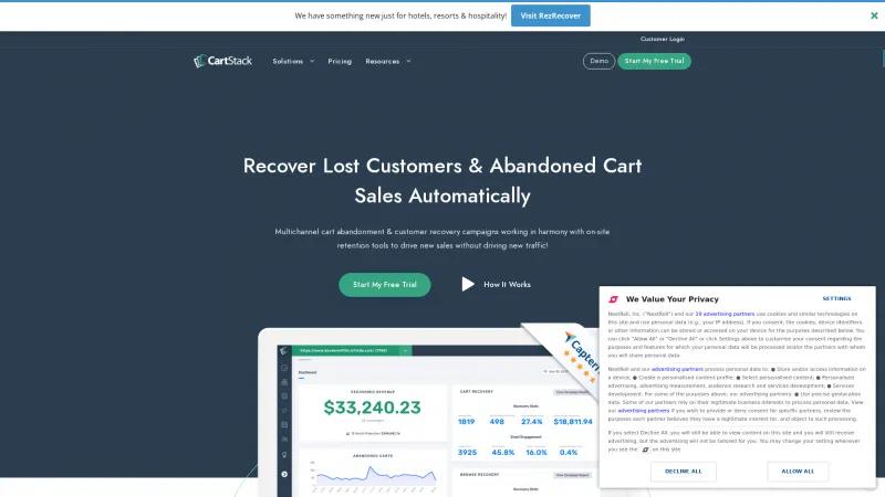 Homepage of CartStack