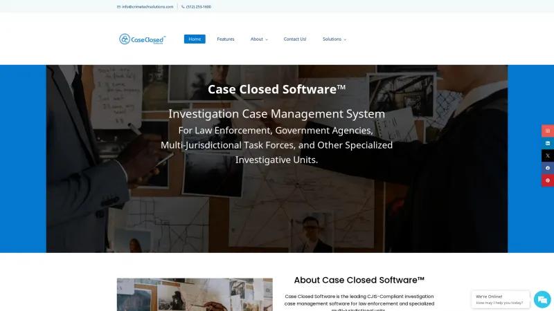 Homepage of Case Closed Software