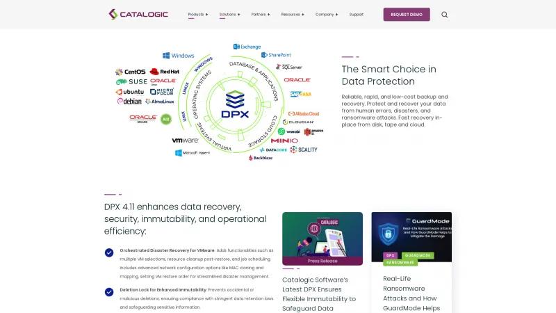 Homepage of Catalogic DPX