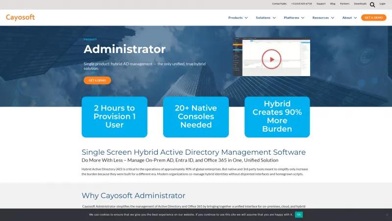 Homepage of Cayosoft Administrator