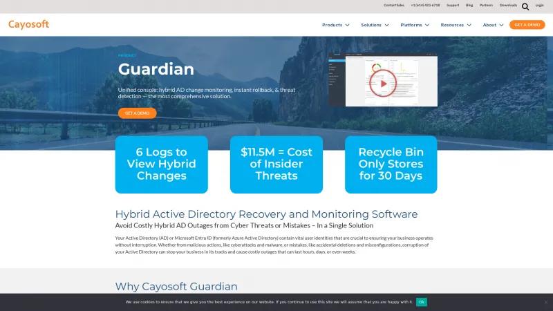 Homepage of Cayosoft Guardian