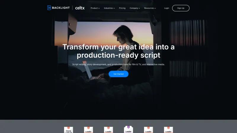 Homepage of Celtx