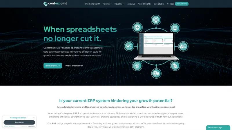 Homepage of Centerpoint ERP