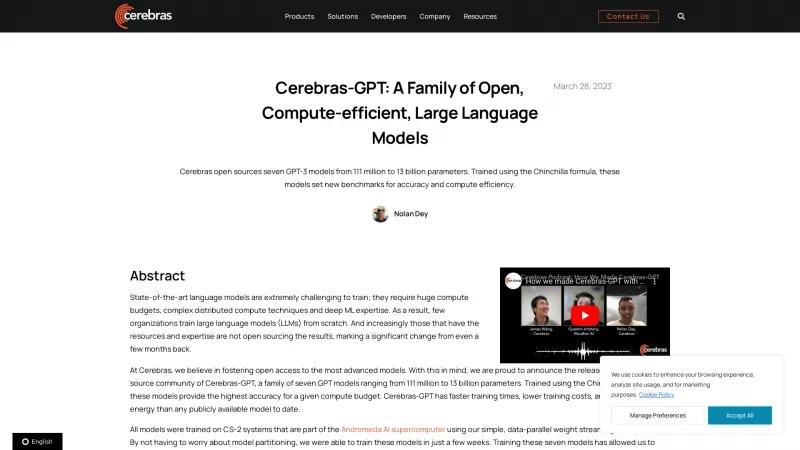 Homepage of Cerebras-GPT