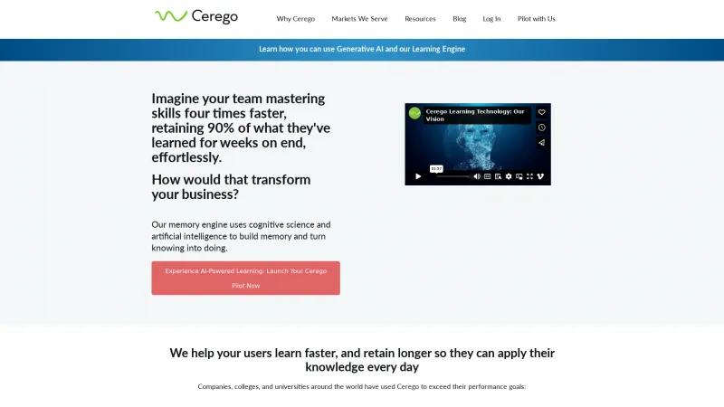 Homepage of Cerego