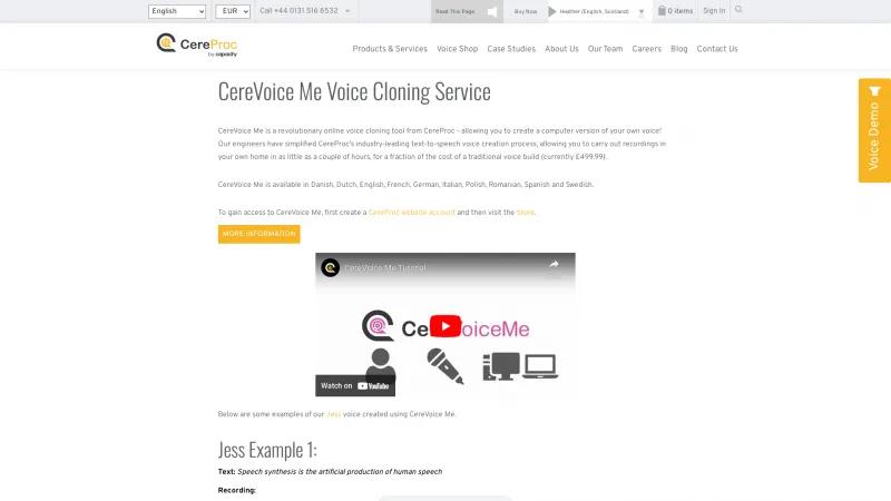 Homepage of CereVoice Me