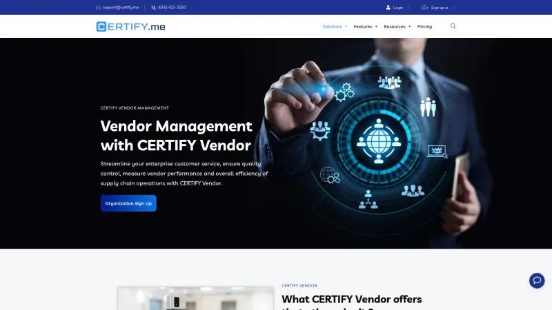 Homepage of CERTIFY Vendor