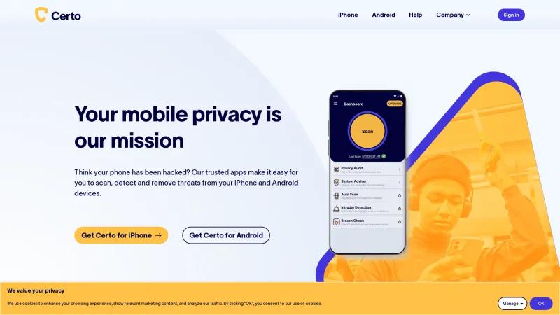 Homepage of Certo Mobile Security