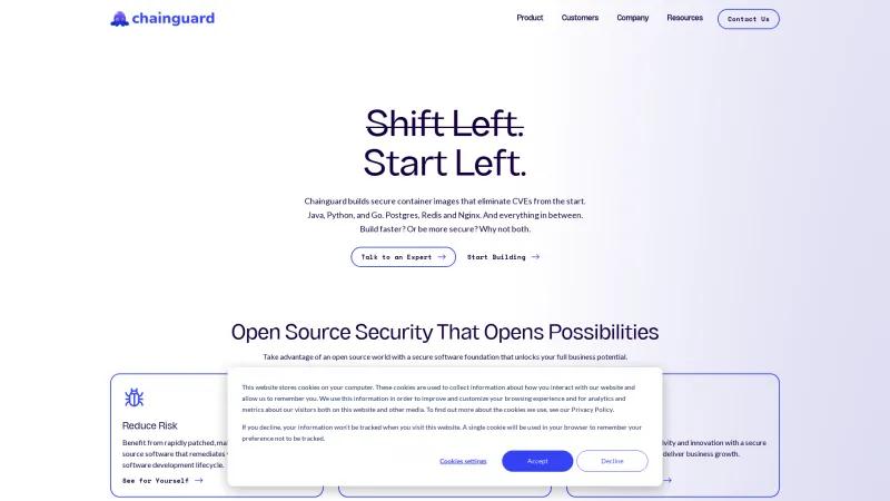 Homepage of Chainguard