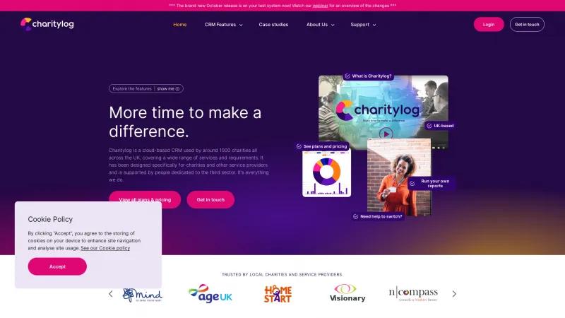 Homepage of Charitylog CRM