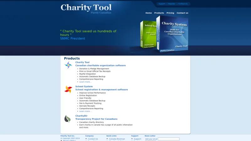 Homepage of Charity Tool