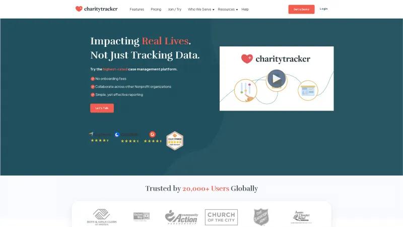 Homepage of CharityTracker