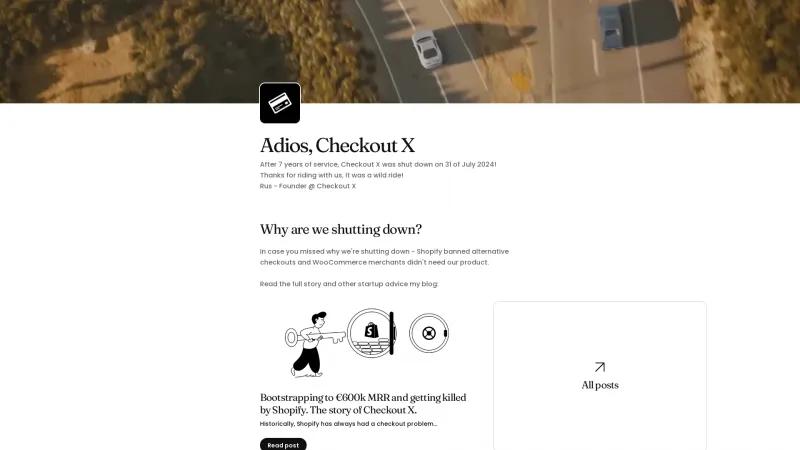 Homepage of Checkout X