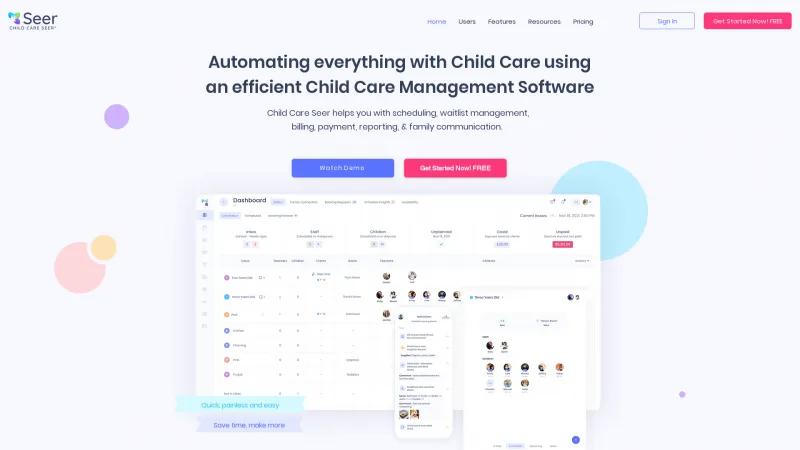 Homepage of Child Care Seer