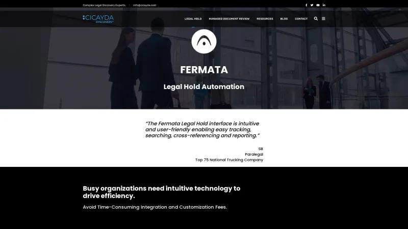 Homepage of Fermata Legal Hold