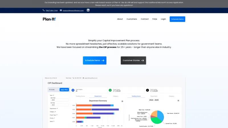 Homepage of Plan-It CIP Software