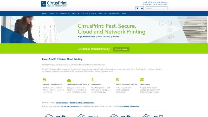 Homepage of CirrusPrint