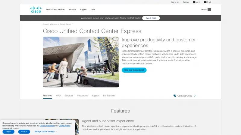 Homepage of Cisco Unified Contact Center