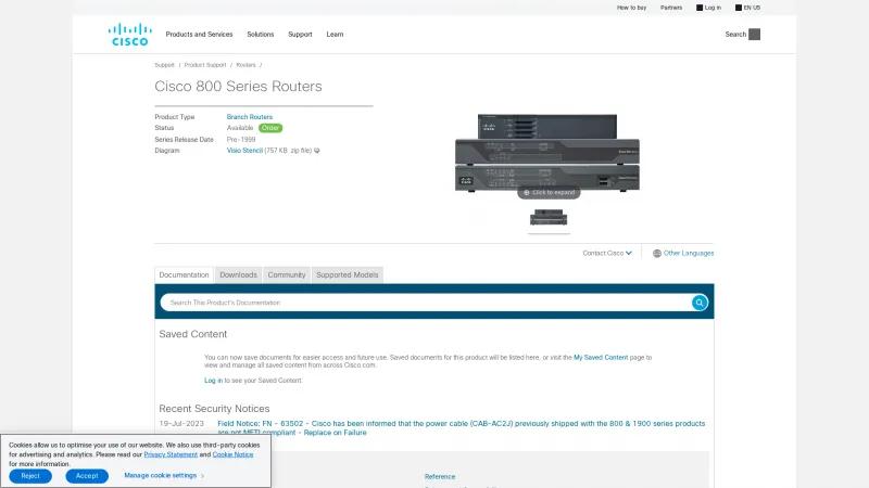 Homepage of Cisco 800 Series Routers