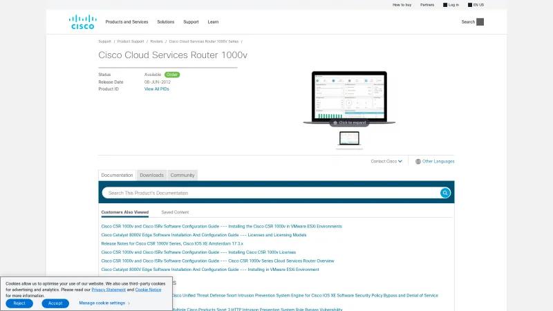 Homepage of Cisco Cloud Services Router 1000V Series