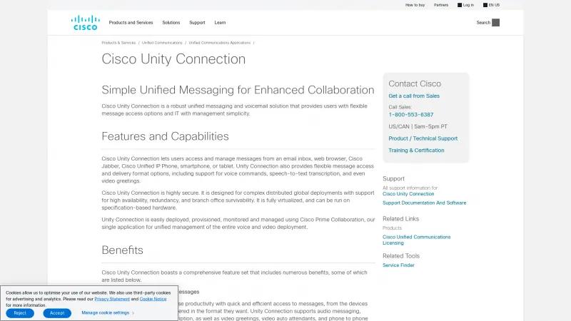 Homepage of Cisco Unity Connection