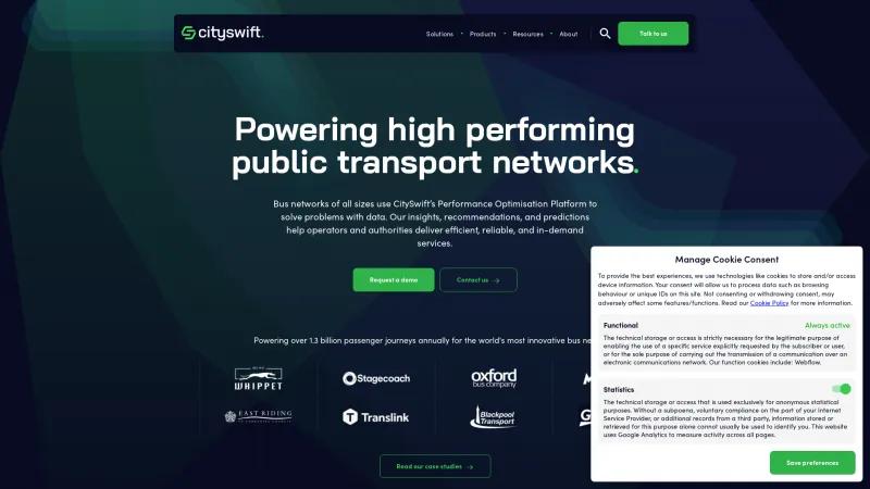 Homepage of CitySwift