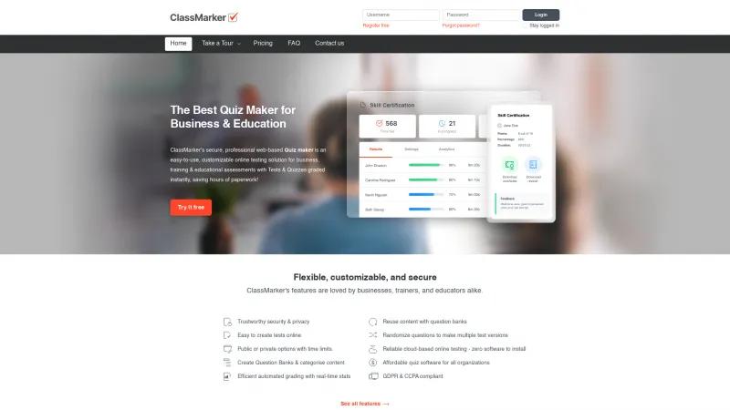 Homepage of ClassMarker