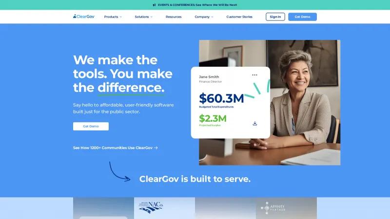 Homepage of ClearGov