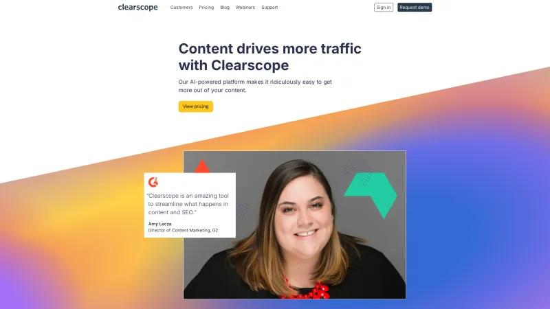 Homepage of Clearscope