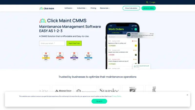 Homepage of Click Maint CMMS