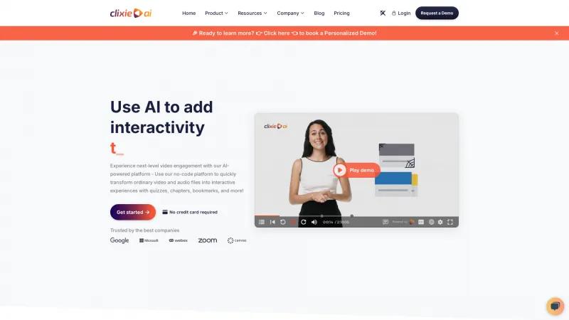 Homepage of Clixie AI