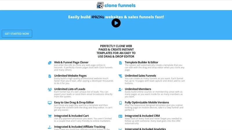 Homepage of Clone Funnels