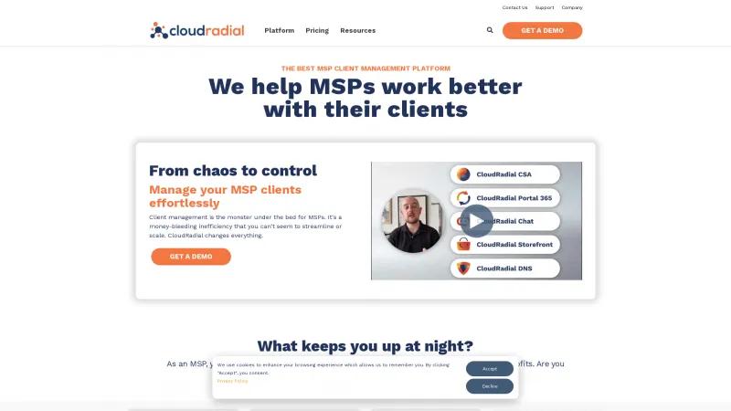 Homepage of CloudRadial